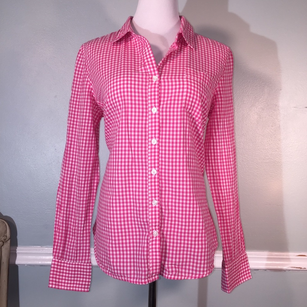 Ellen Tracy Pink Gingham Button Down - image 1